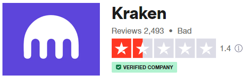 Kraken overall TrustPilot rating